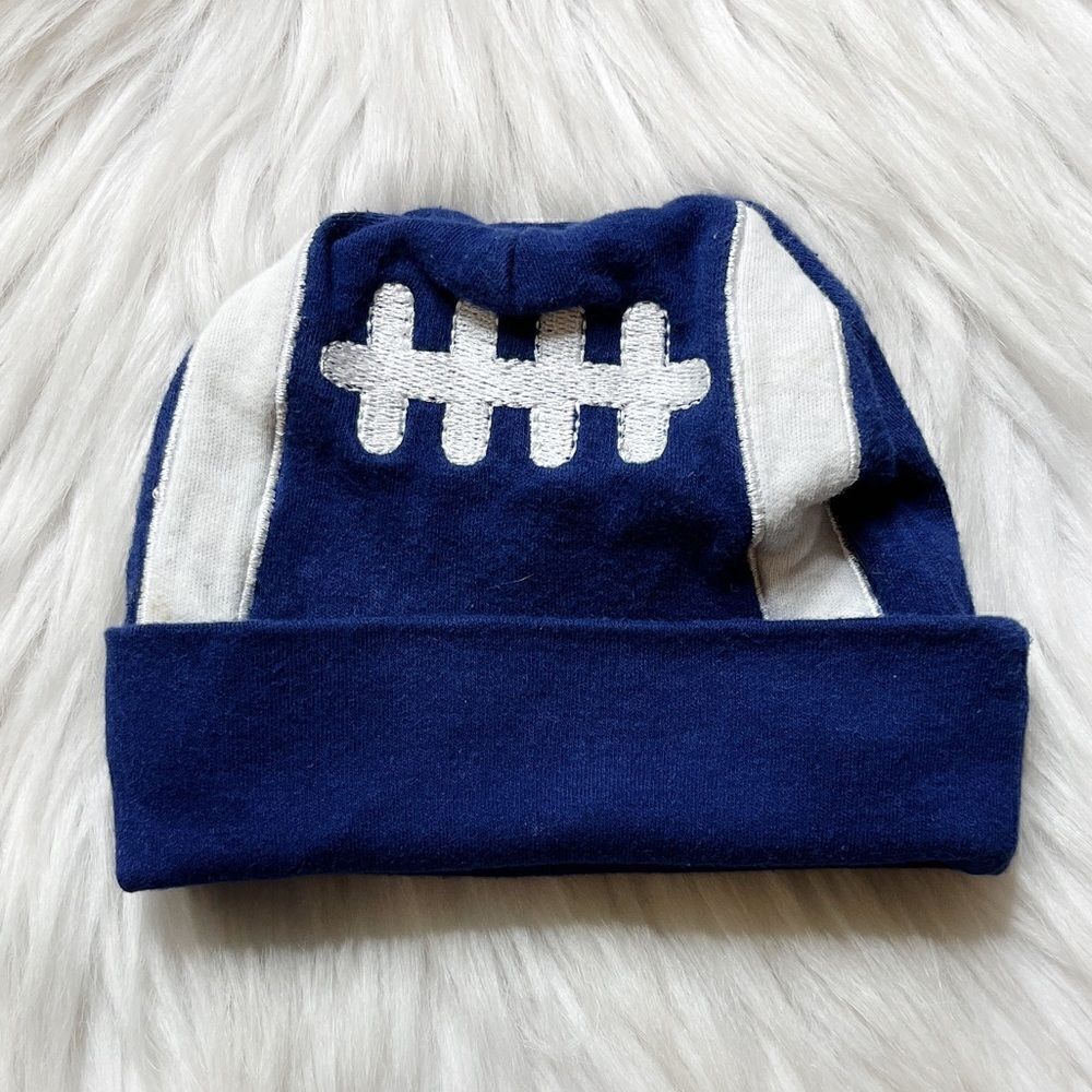 Lamaze Football Baby Beanie Blue and White Size 0-6 Months